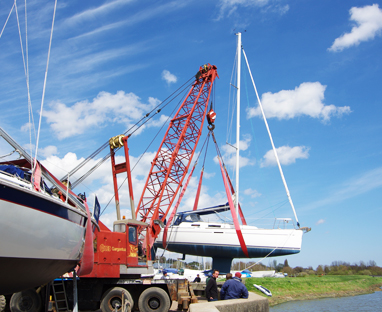 R. Larkman - boat being lifted into water